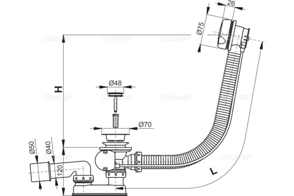 Сифон для ванны Alca Plast автомат, белый пластик/металл купить по цене ...